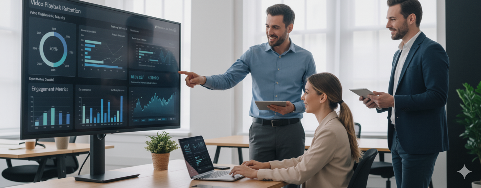 オフィスでPCを見ながら分析している人々